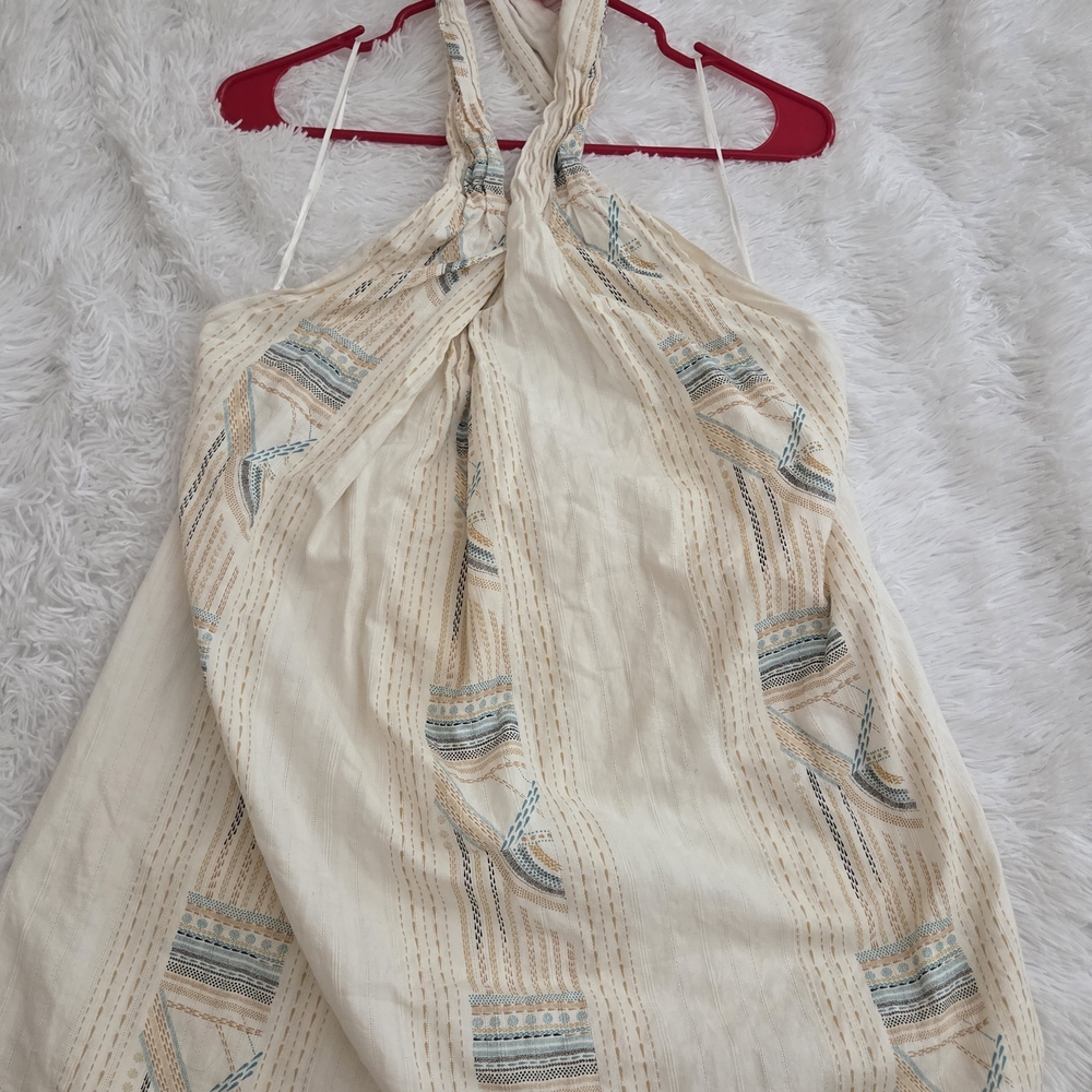 O'Neill Cream and Blue Strapless Top